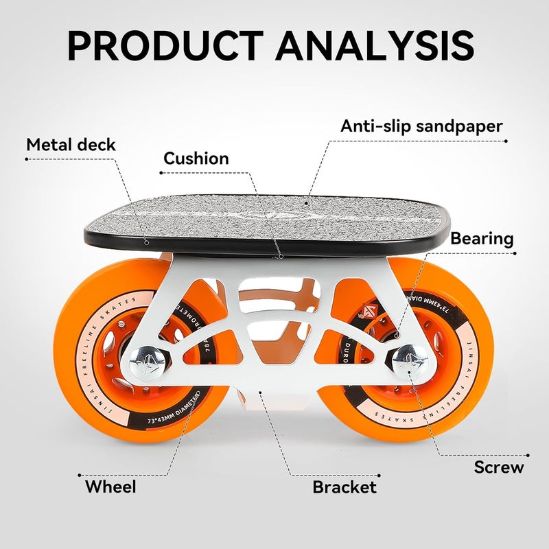 Sanxup FreeSkates Portable Roller Road Drift Skates Plate, with Aluminum Alloy Deck Non-Slip, Board Split Skateboard with PU Wheels High-end Bearings (Orange) - Image 3